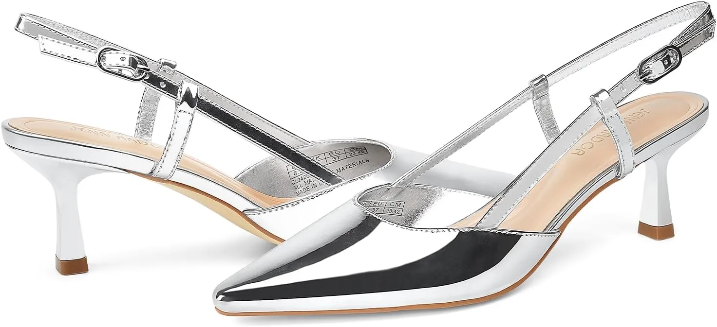 JENN ARDOR Women's Slingback Kitten Heel Closed Pointed Toe Dress Pumps Shoes for Women Comfortable Low Heeled Sandals Wedding Party Pumps