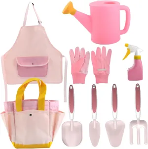 Kids Gardening Set, 9PCS Toddler Gardening Set Include Watering Can, Gloves, Shovel, Rake, Garden Tote Bag, Apron, Sprayer, Kids Tools for Boys Girls Gift