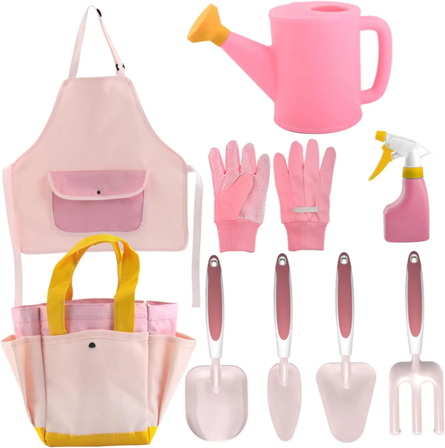 Kids Gardening Set, 9PCS Toddler Gardening Set Include Watering Can, Gloves, Shovel, Rake, Garden Tote Bag, Apron, Sprayer, Kids Tools for Boys Girls Gift