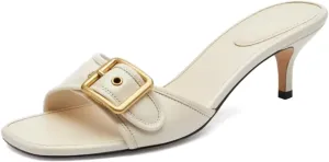 Kitten Heels Sandals for Women Square Open Toe Dressy Bow Heel Vintage Heeled Mules Sexy Studded Slip on Slide Dress Shoes