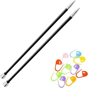 KnitPro Karbonz Straight Knitting Needles 10 inch, Size 8 (25cm, 5.00mm) with 10 Colorful Stitch Markers