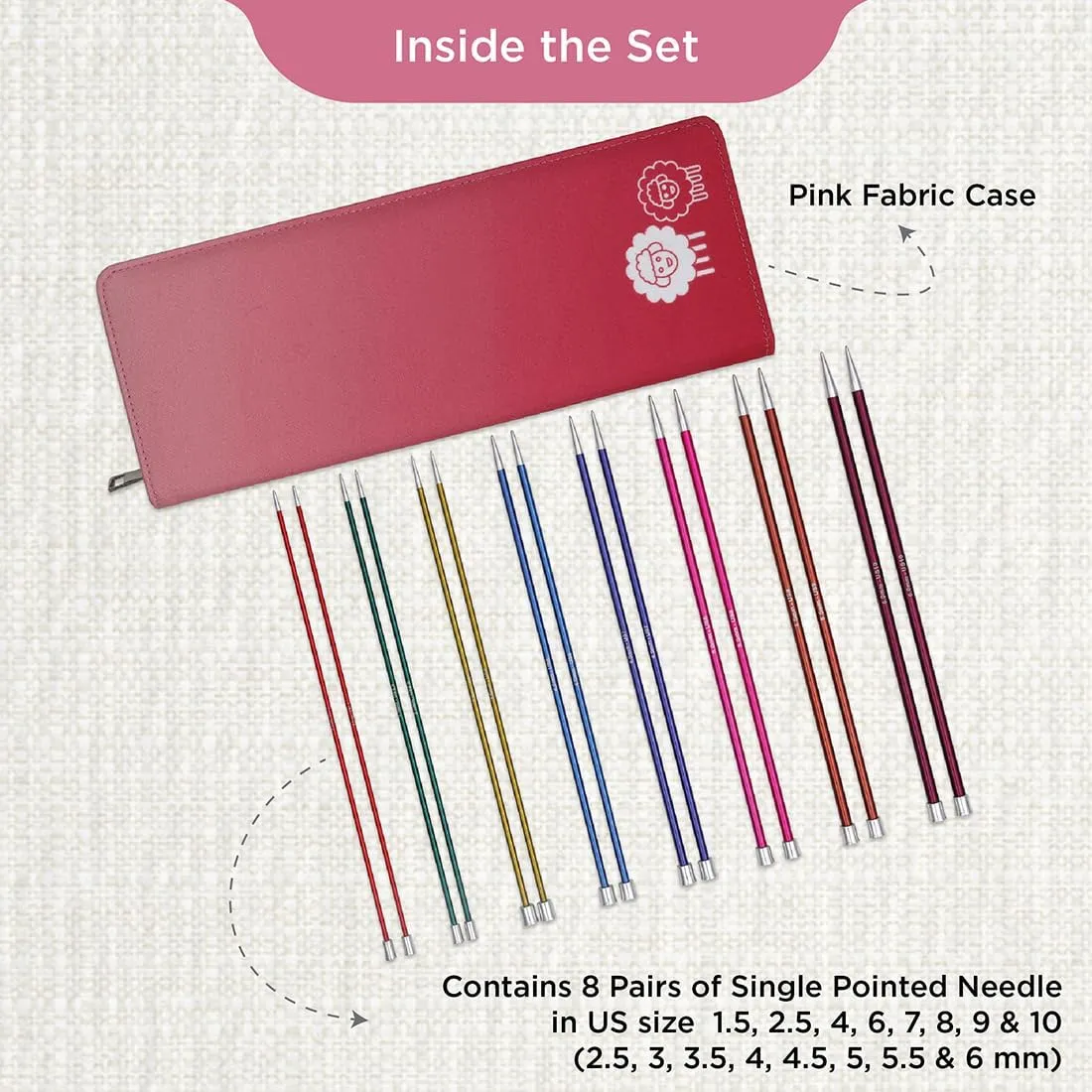 KnitPro Zing Deluxe Single Pointed Needle Set 16" (40cm) | 8 US Size (1.5 to 10)