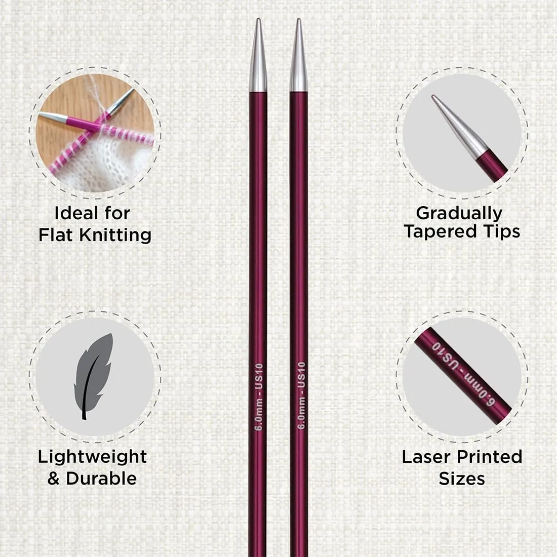 KnitPro Zing Deluxe Single Pointed Needle Set 16" (40cm) | 8 US Size (1.5 to 10)