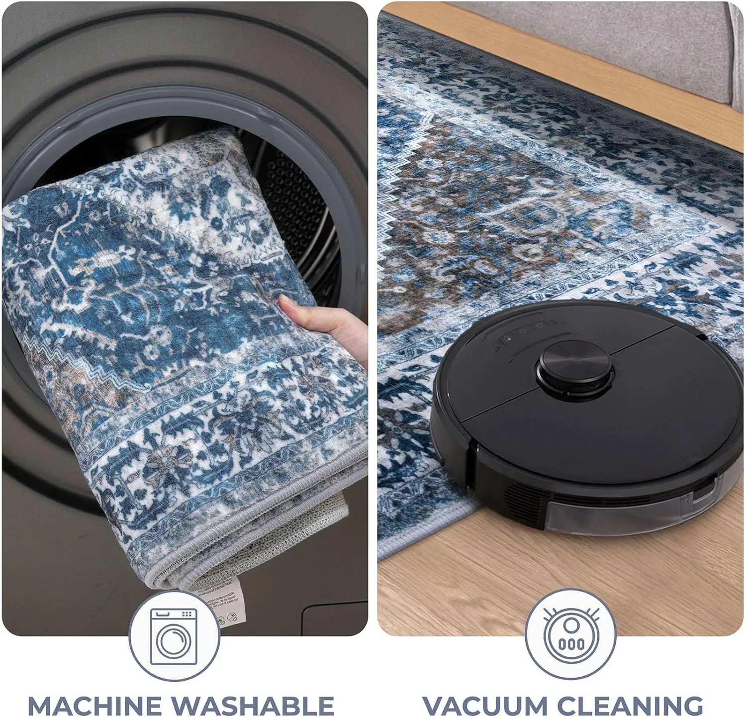 KOZYFLY Runners for Hallways 2x6 Ft Washable Kitchen Runner Rug Boho Runner Rug for Entryway Indoor Blue Printed Oriental Faux Wool Floor Carpet Runner for Bedroom Kitchen Hall