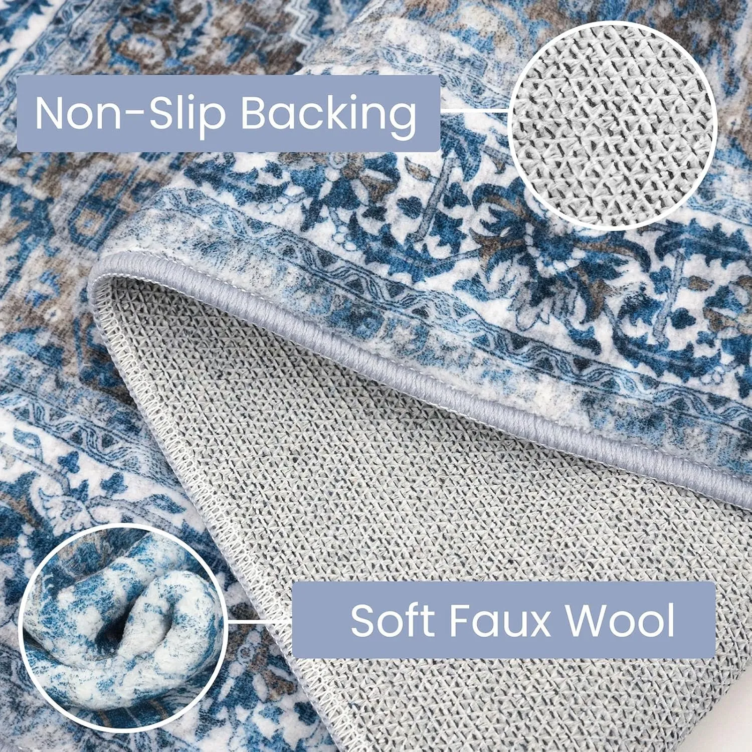 KOZYFLY Runners for Hallways 2x6 Ft Washable Kitchen Runner Rug Boho Runner Rug for Entryway Indoor Blue Printed Oriental Faux Wool Floor Carpet Runner for Bedroom Kitchen Hall