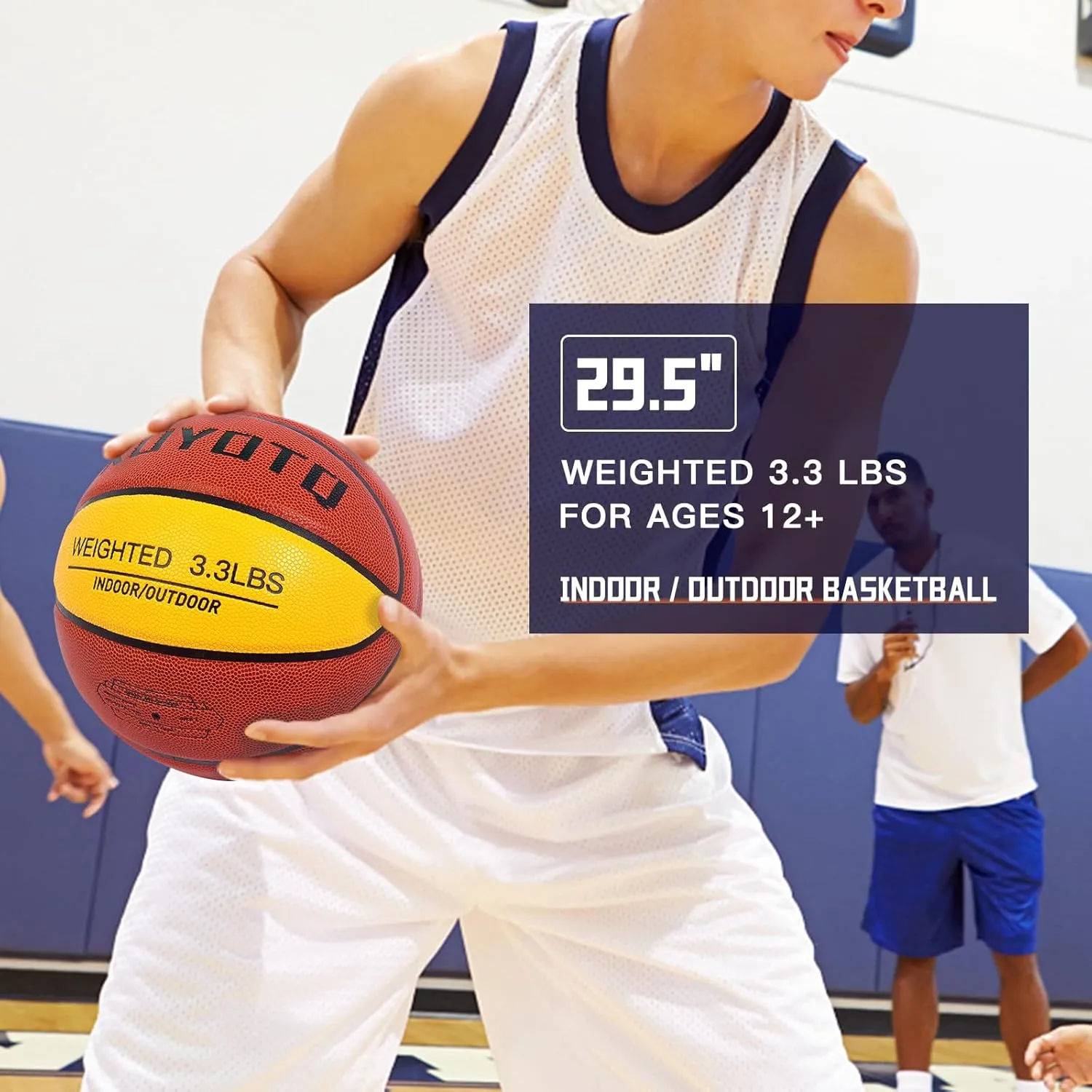 KUYOTQ 3LBS/3.3LBS/2.2LBS/ 29.5/28.5" Weighted Basketball Composite Indoor Outdoor Heavy Trainer Basketball for Improving Ball Handling Dribbling Passing and Rebounding Skill (deflated, Size 7/6)