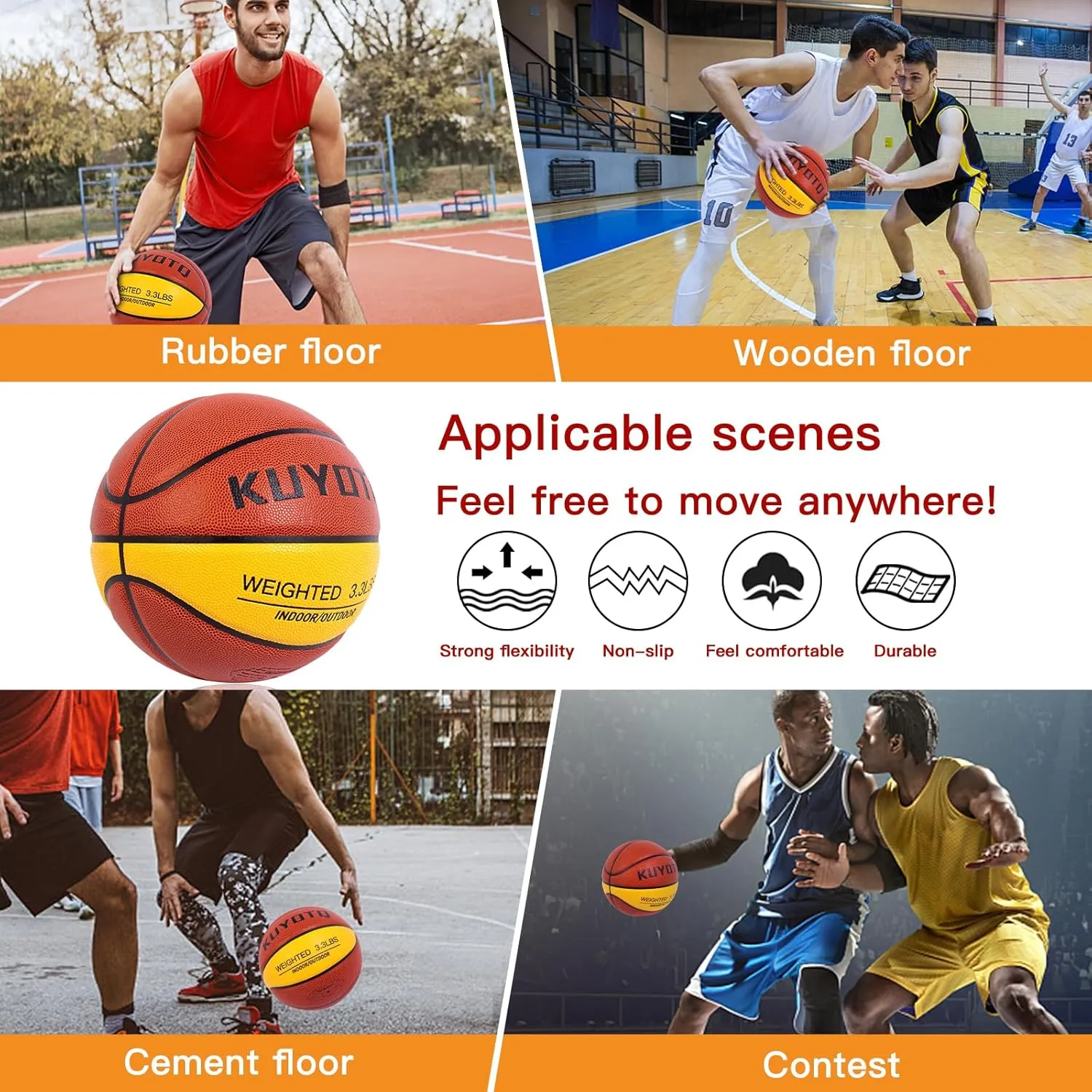 KUYOTQ 3LBS/3.3LBS/2.2LBS/ 29.5/28.5" Weighted Basketball Composite Indoor Outdoor Heavy Trainer Basketball for Improving Ball Handling Dribbling Passing and Rebounding Skill (deflated, Size 7/6)