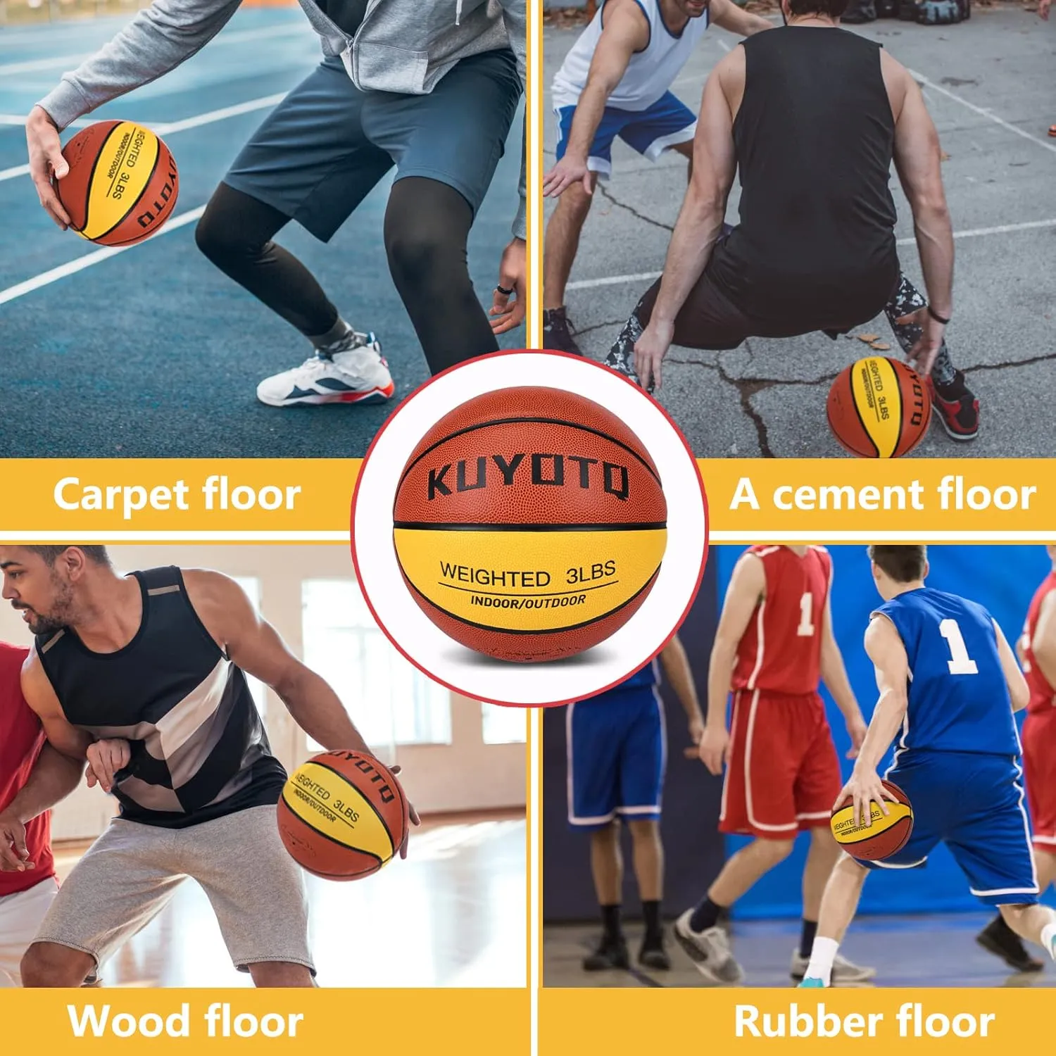 KUYOTQ 3LBS/3.3LBS/2.2LBS/ 29.5/28.5" Weighted Basketball Composite Indoor Outdoor Heavy Trainer Basketball for Improving Ball Handling Dribbling Passing and Rebounding Skill (deflated, Size 7/6)