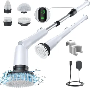 LABIGO Electric Spin Scrubber LA2 Pro, Shower Cleaning Brush with Display and 4 Replaceable Brush Heads,2 Adjustable speeds, 3 Adjustable Extension Handle, Power Cleaning Brush for Bathroom Tile Black