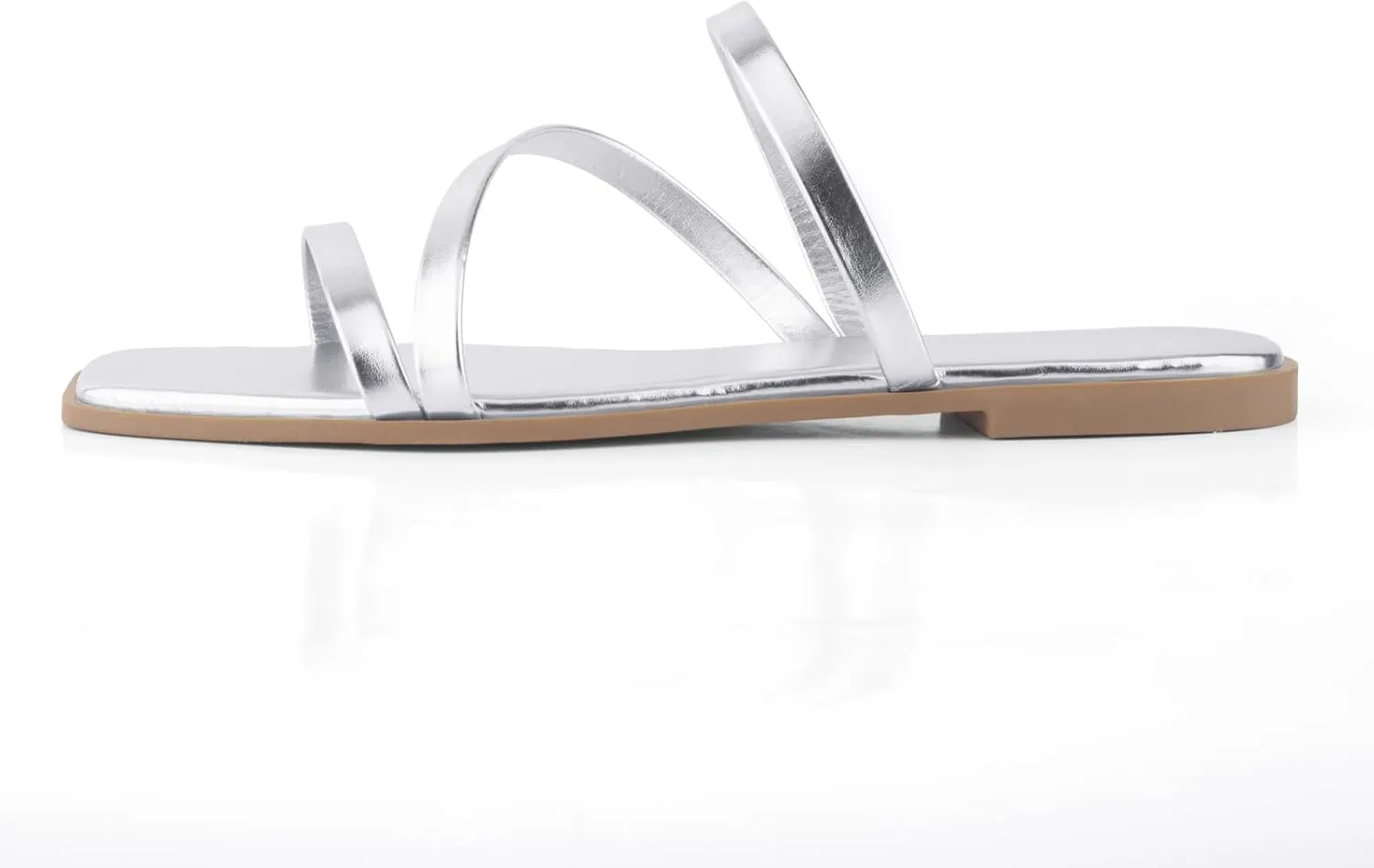 LACUONE Strappy Flat Sandals For Women Slip On Square Open Toe Slides Sandals