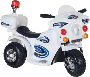 Lil' Rider Ride On Motorcycle for Kids – 3-Wheel Battery Powered Motorbike for Kids Ages 3-6 – Police Decals, Reverse, and Headlights (White)