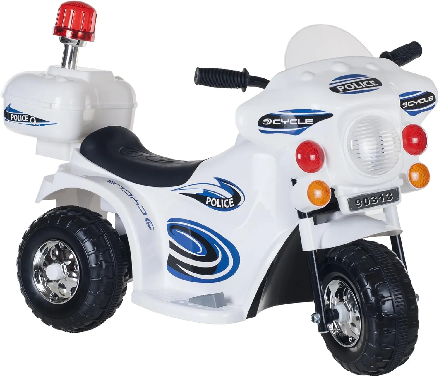 Lil' Rider Ride On Motorcycle for Kids – 3-Wheel Battery Powered Motorbike for Kids Ages 3-6 – Police Decals, Reverse, and Headlights (White)