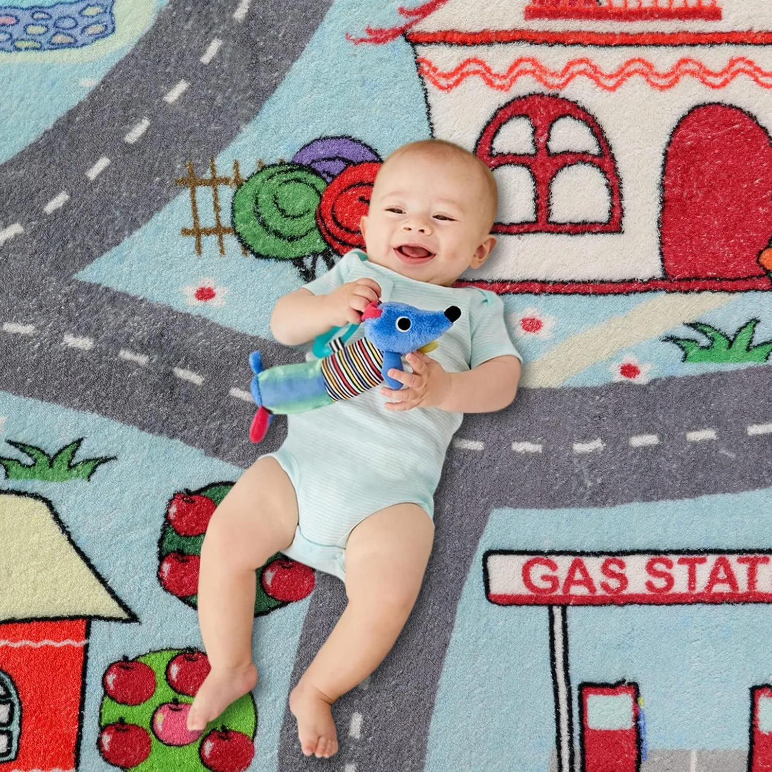 LIVEBOX Large Playroom Rug 5'x7' Kids Play Mat for Classroom, Road Traffic Carpet for Boys Girls Playing Cars Toys, City Life Nursery Car Rug for Toddlers Bedroom Kids Room