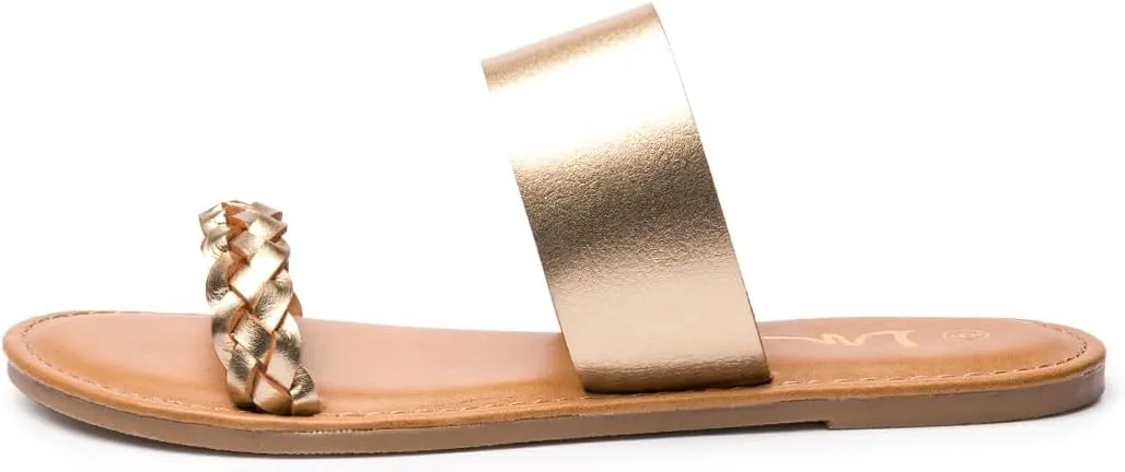 LM Women's Braided Slide Sandals Open Toe Two Band Slip On Flat Sandals Casual Summer Sandals