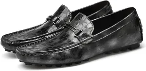 MCMUS Smoking Loafer for Men Driving Moccasins Loafers Faux Crocodile Embossed Leather Flat Heel Anti-Slip Resistant Flexible Casual Slip On for Any Attire