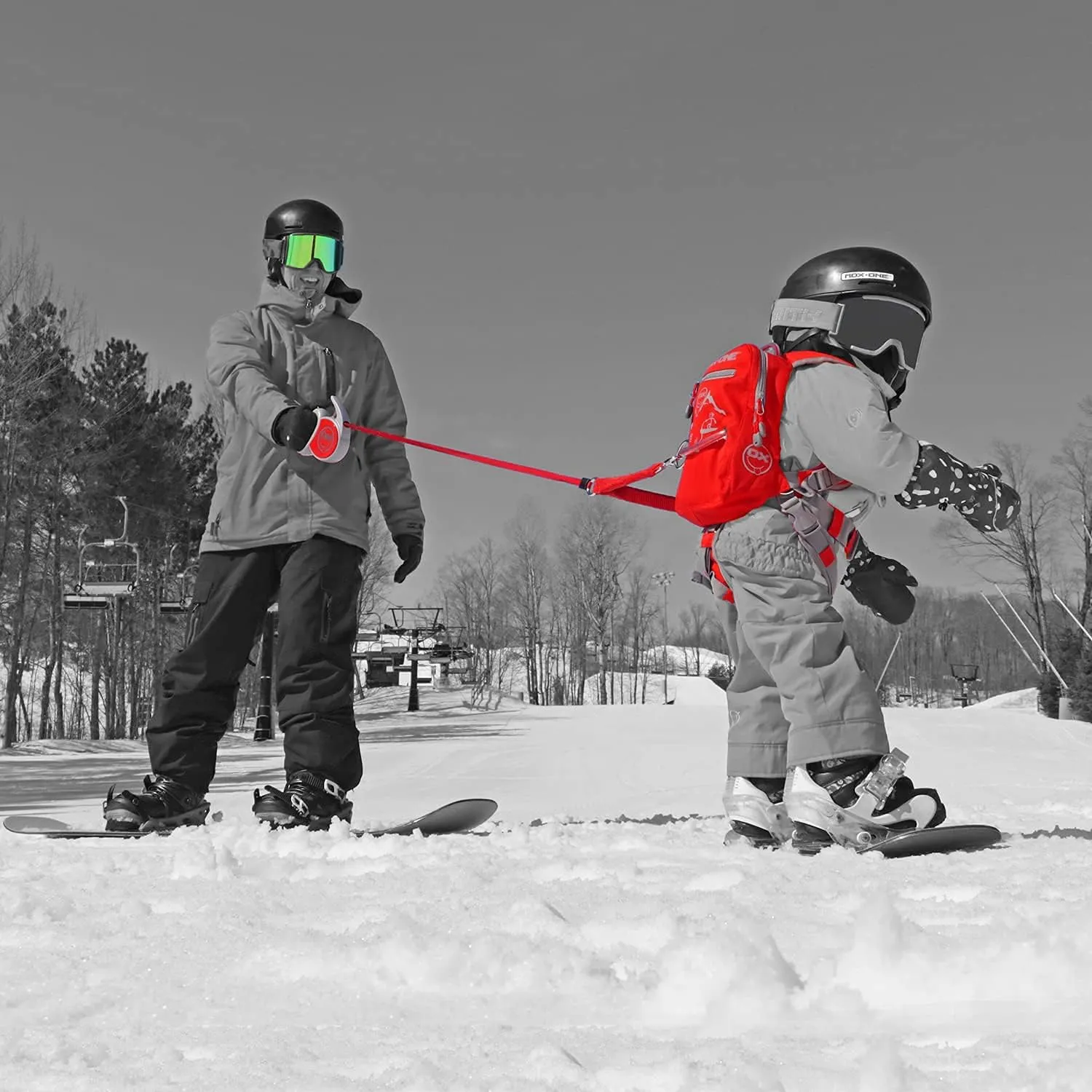 MDXONE Kids Snowboard Ski harness Trainer with retractable leash and Absorb bungees and removable seat harness