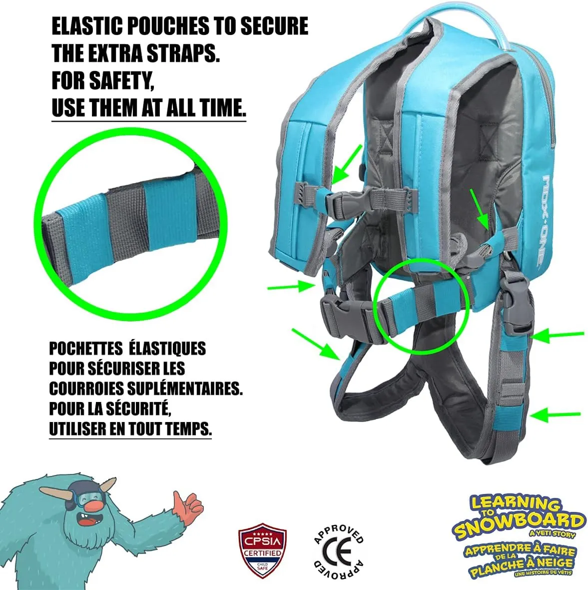 MDXONE Kids Snowboard Ski harness Trainer with retractable leash and Absorb bungees and removable seat harness