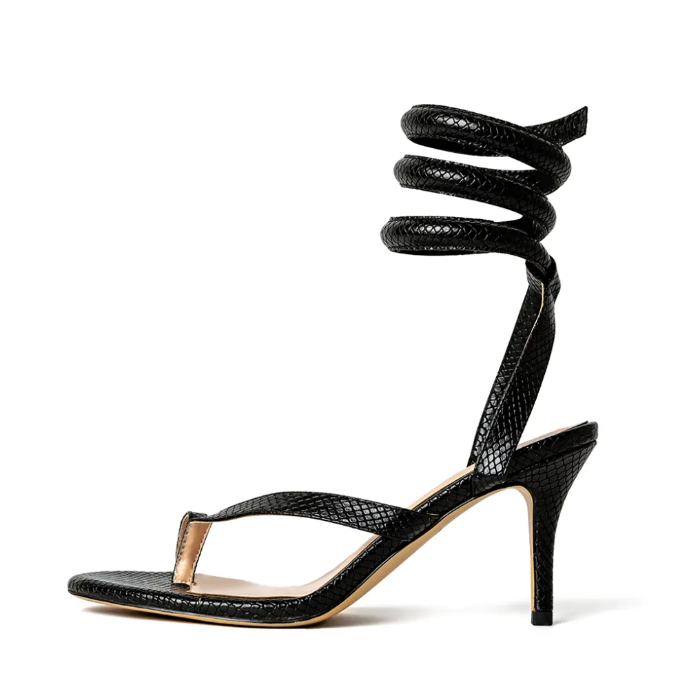 Medusa Black Vegan Snake Thong Heels