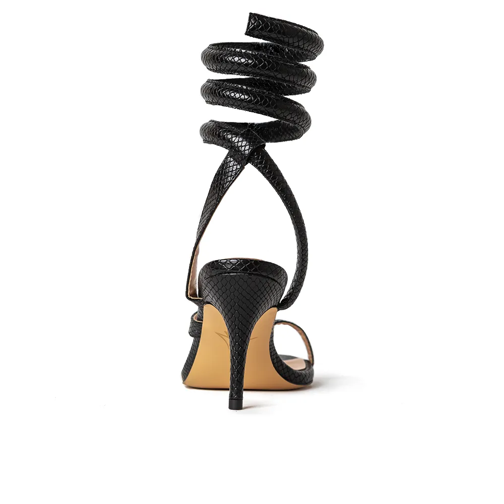 Medusa Black Vegan Snake Thong Heels