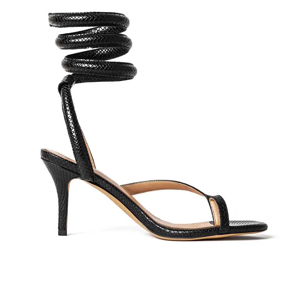 Medusa Black Vegan Snake Thong Heels