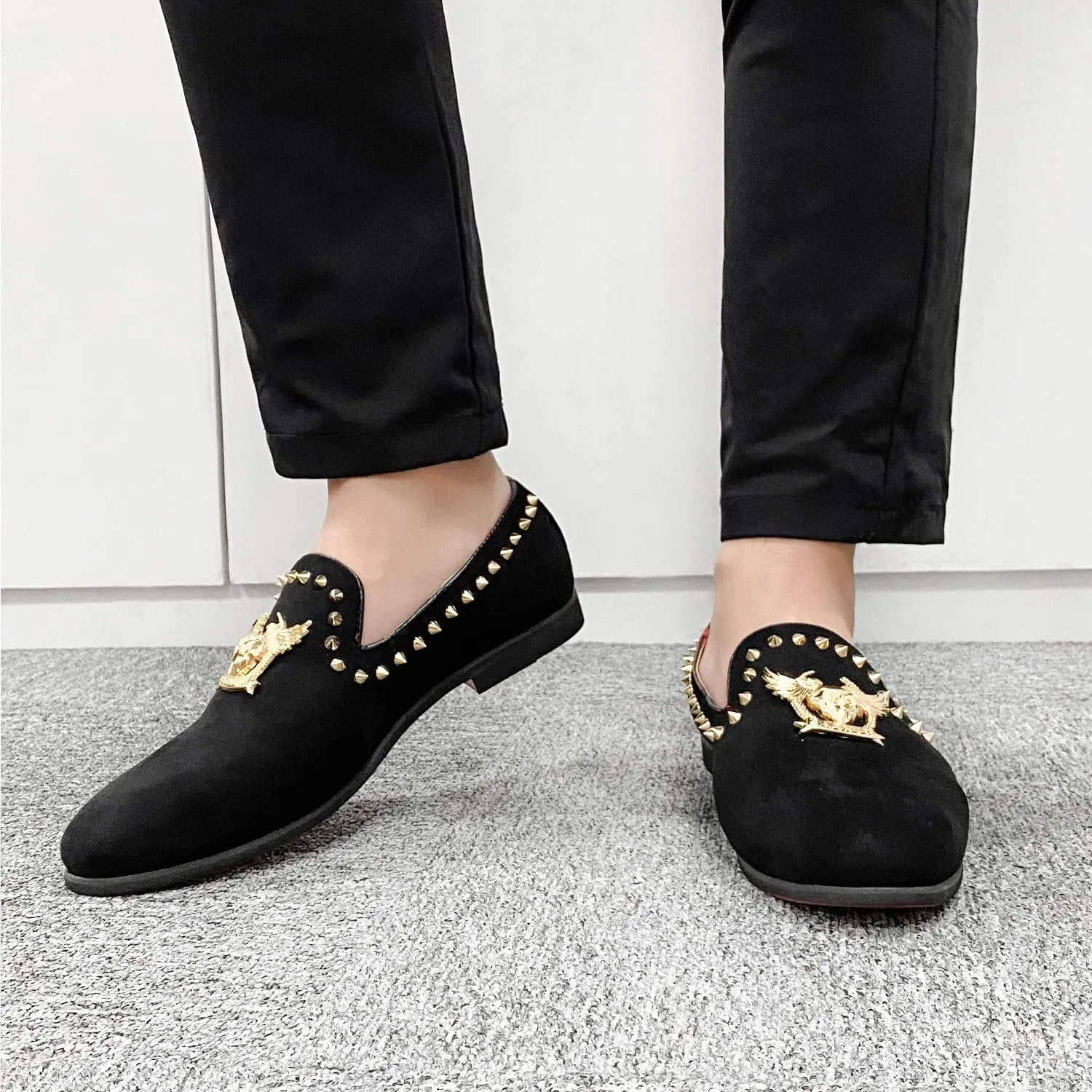 Men's Loafers Vintage Slip on Suede Dress Shoes Velvet Dress Loafers Size 7-13