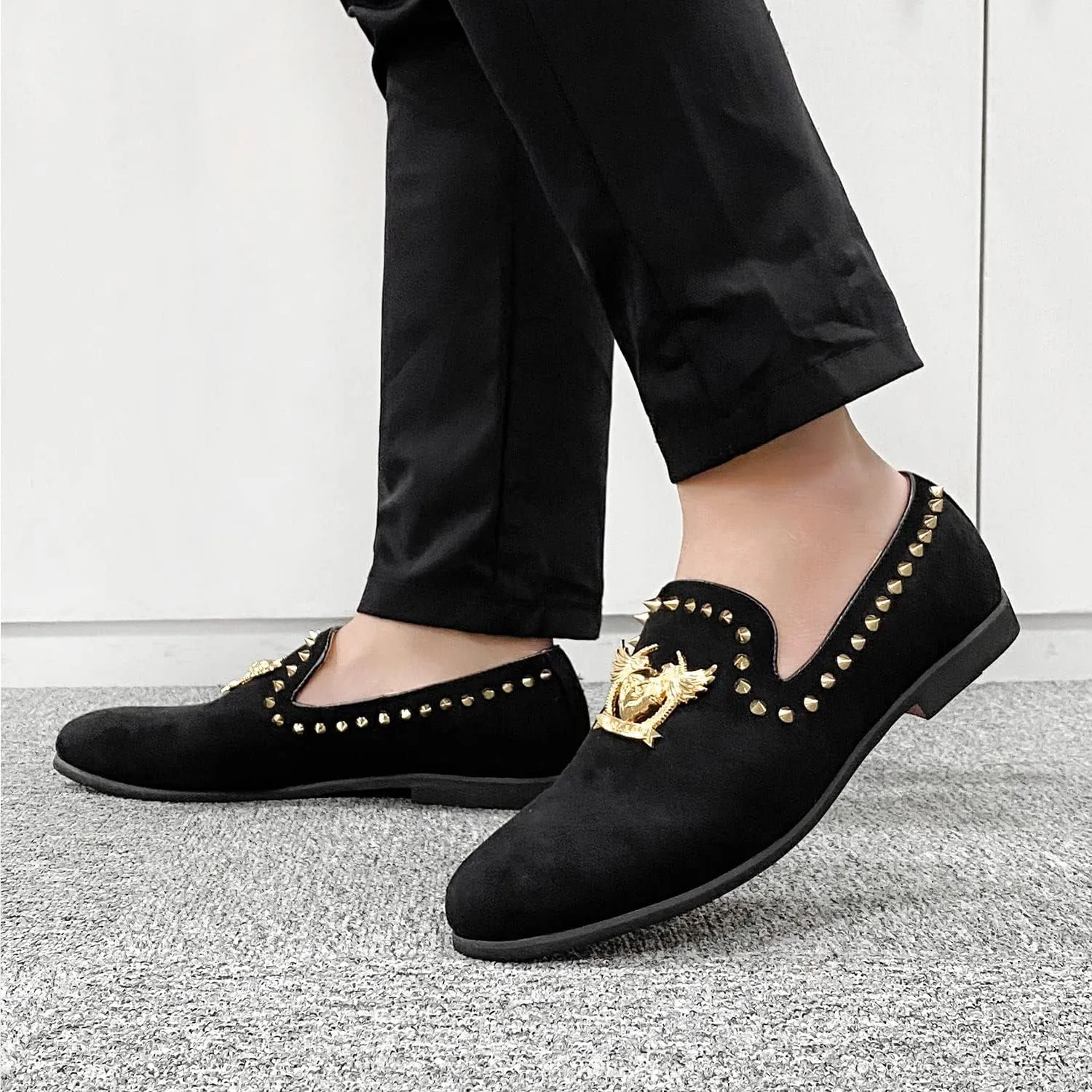 Men's Loafers Vintage Slip on Suede Dress Shoes Velvet Dress Loafers Size 7-13