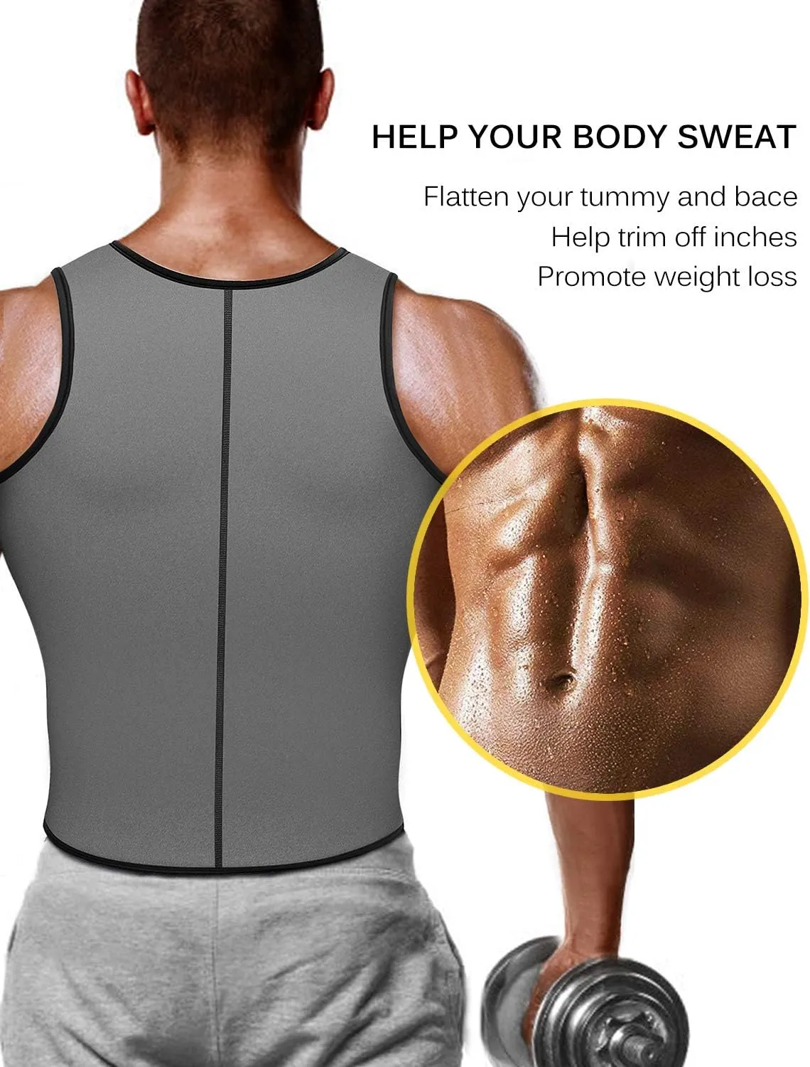 Men's Sweat Absorbing Sauna Suit Waist Trainer Neoprene Shaped Top Compression Training Fitness Shirt