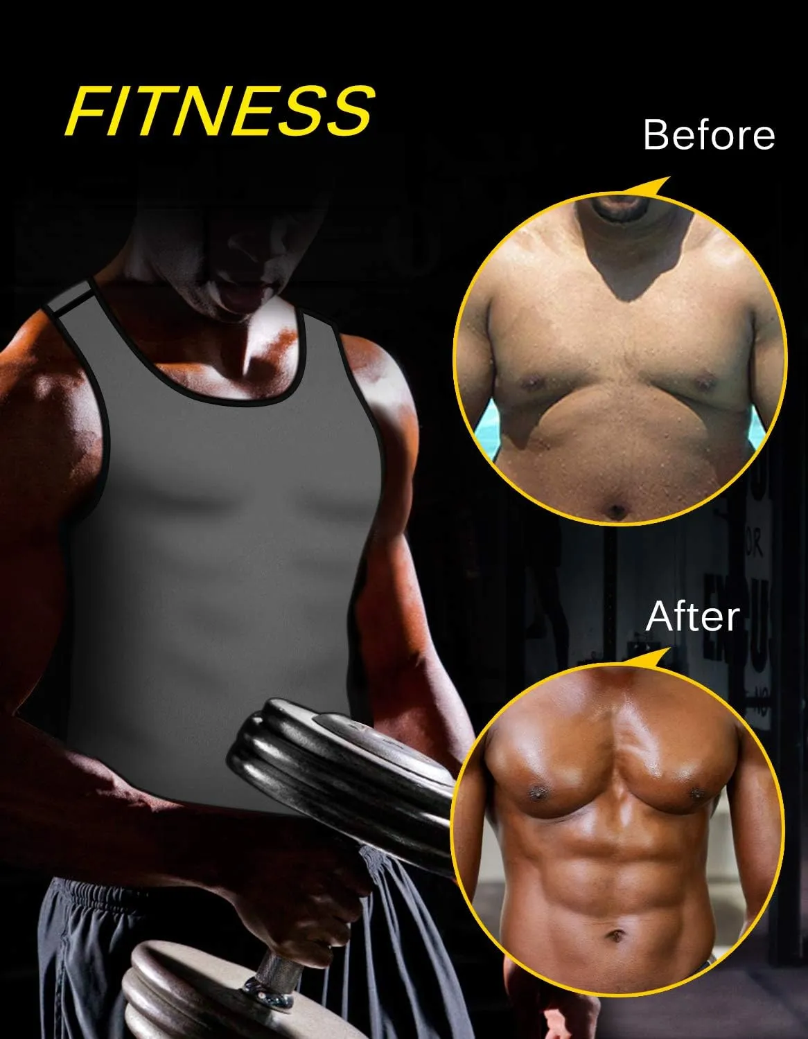 Men's Sweat Absorbing Sauna Suit Waist Trainer Neoprene Shaped Top Compression Training Fitness Shirt