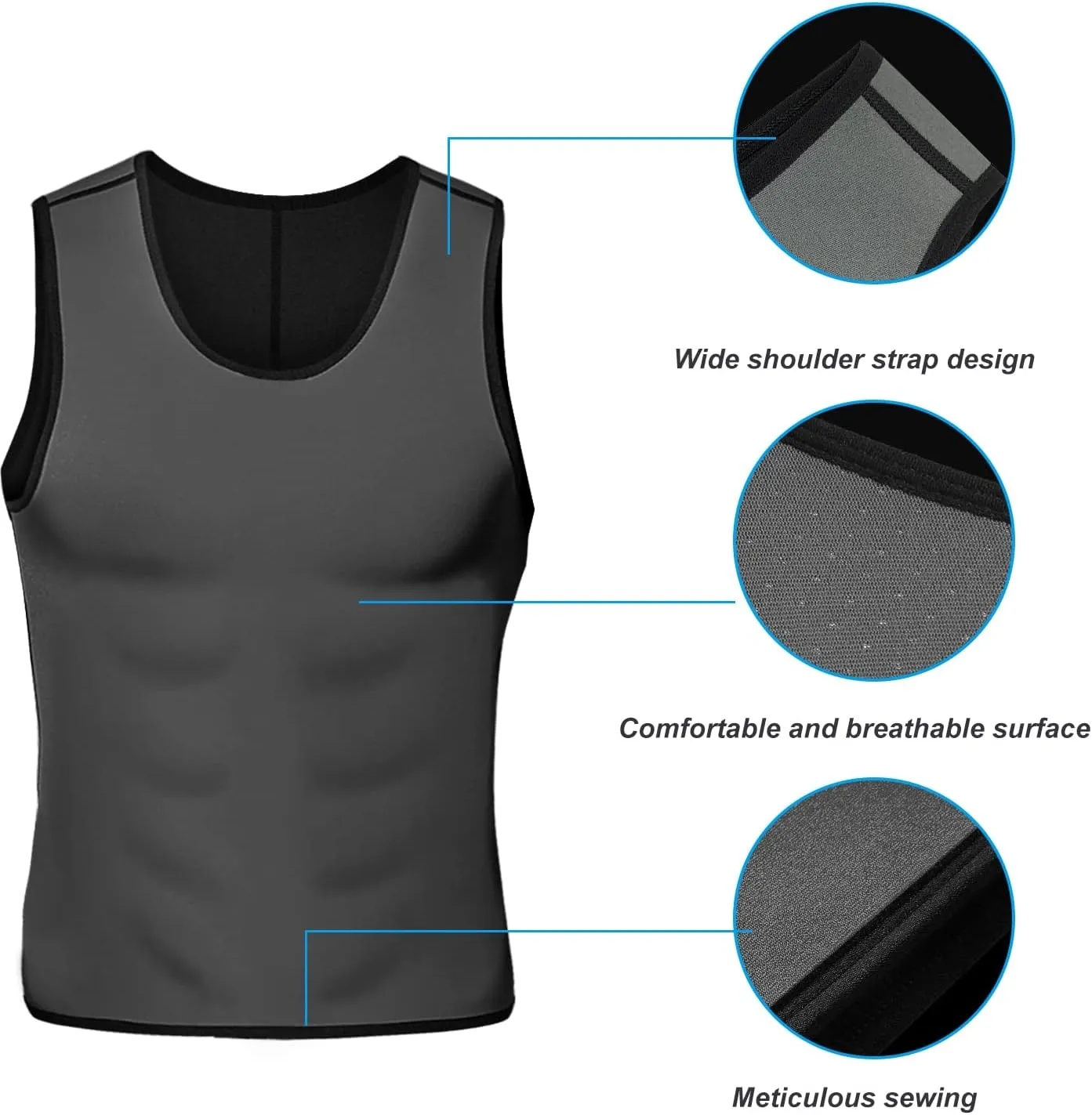 Men's Sweat Absorbing Sauna Suit Waist Trainer Neoprene Shaped Top Compression Training Fitness Shirt