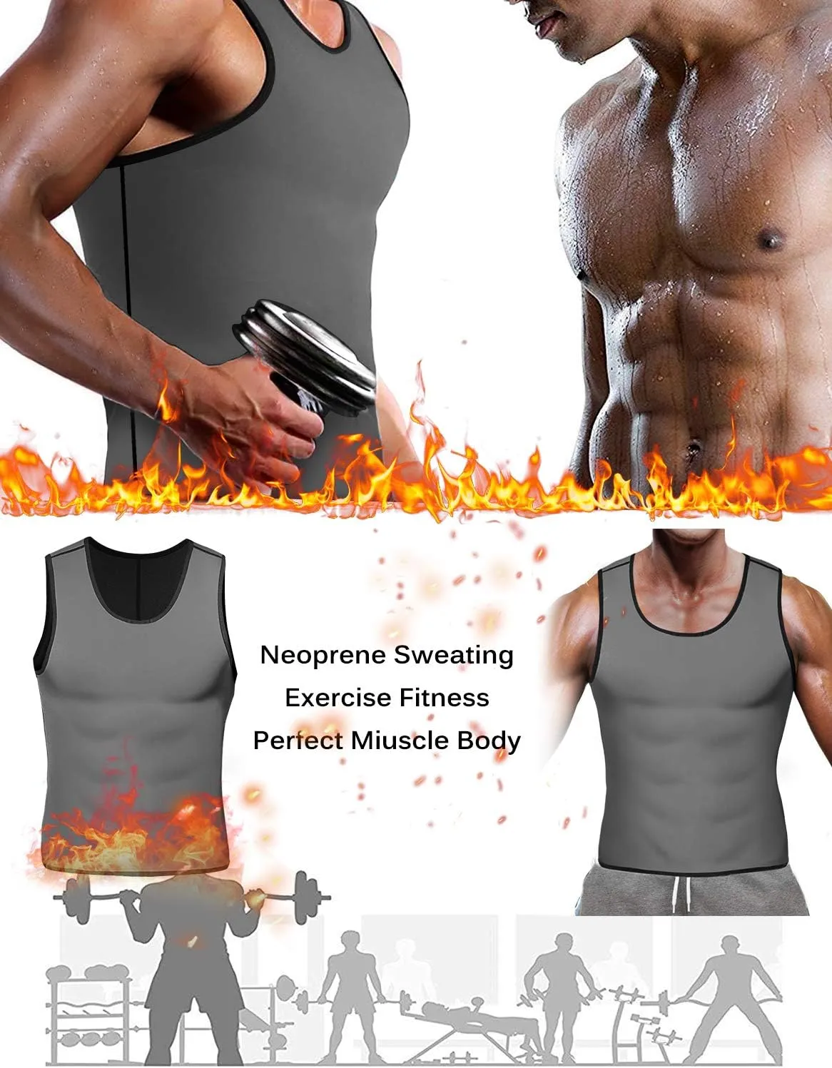 Men's Sweat Absorbing Sauna Suit Waist Trainer Neoprene Shaped Top Compression Training Fitness Shirt