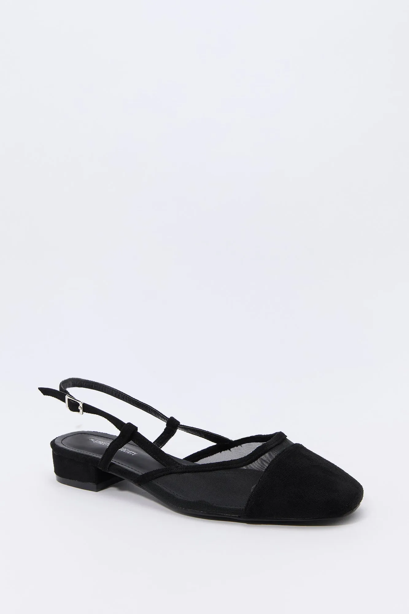 Mesh & Faux Suede Slingback Flat