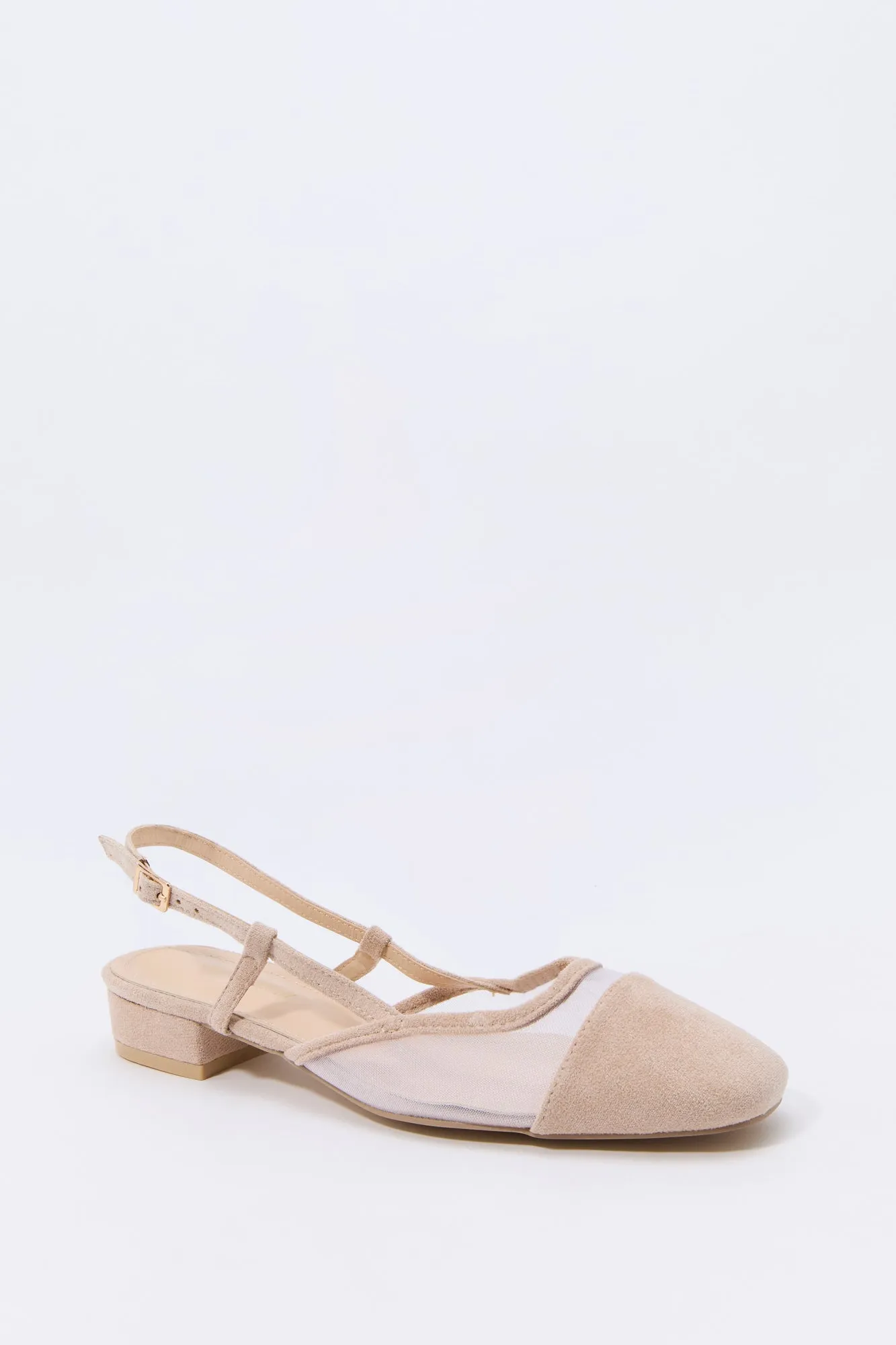 Mesh & Faux Suede Slingback Flat