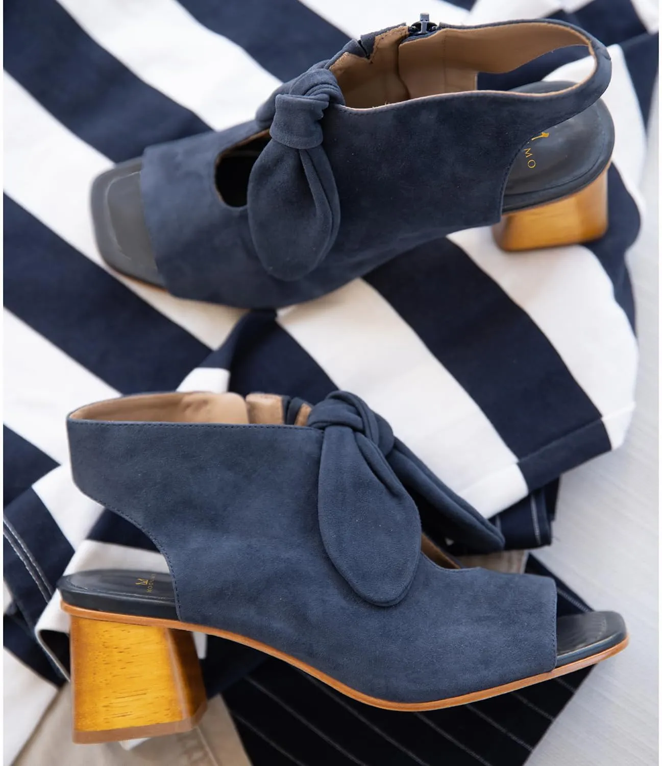 MOOMMO Women Heeled Sandals with Bow Open Toe Low Chunky Block Heel Sandal Booties Cutout 2" Heels Backless Slingback Dress Shoes Peep Toe Back Zipper Suede Sandal Dressy Casual Summer Beach 4-13 M US