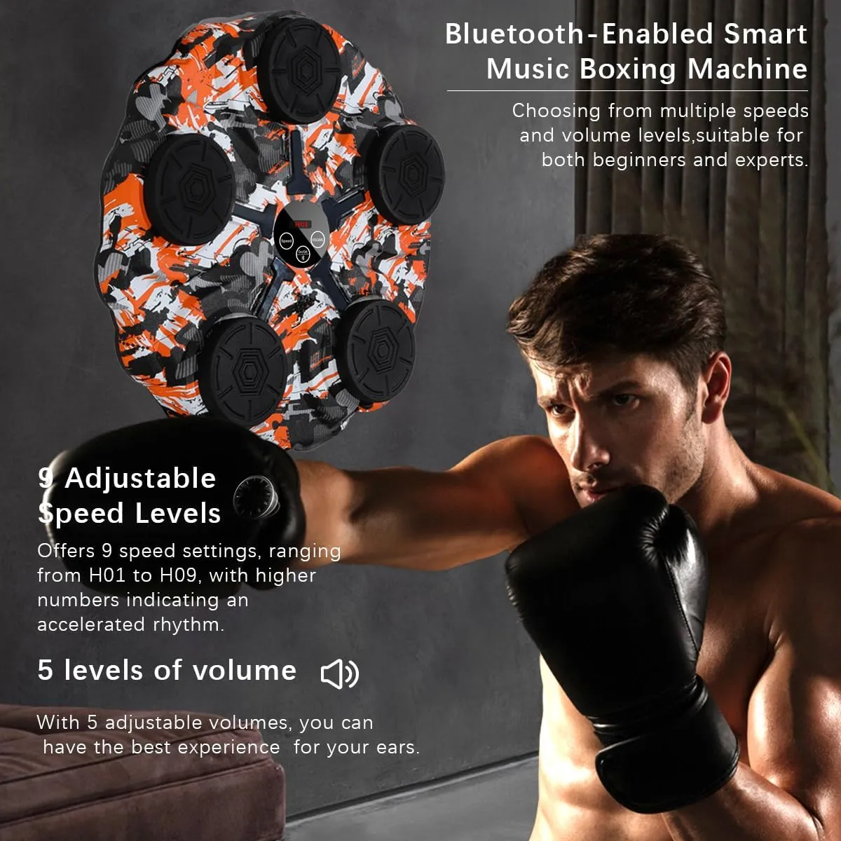 Music Boxing Machine with Bluetooth & Boxing Gloves - Smart Interactive Punching Trainer for Adults Kids, Wall-Mounted Reflex Target with 9 Speeds, Perfect for Home, Gym, Office Fun Workouts