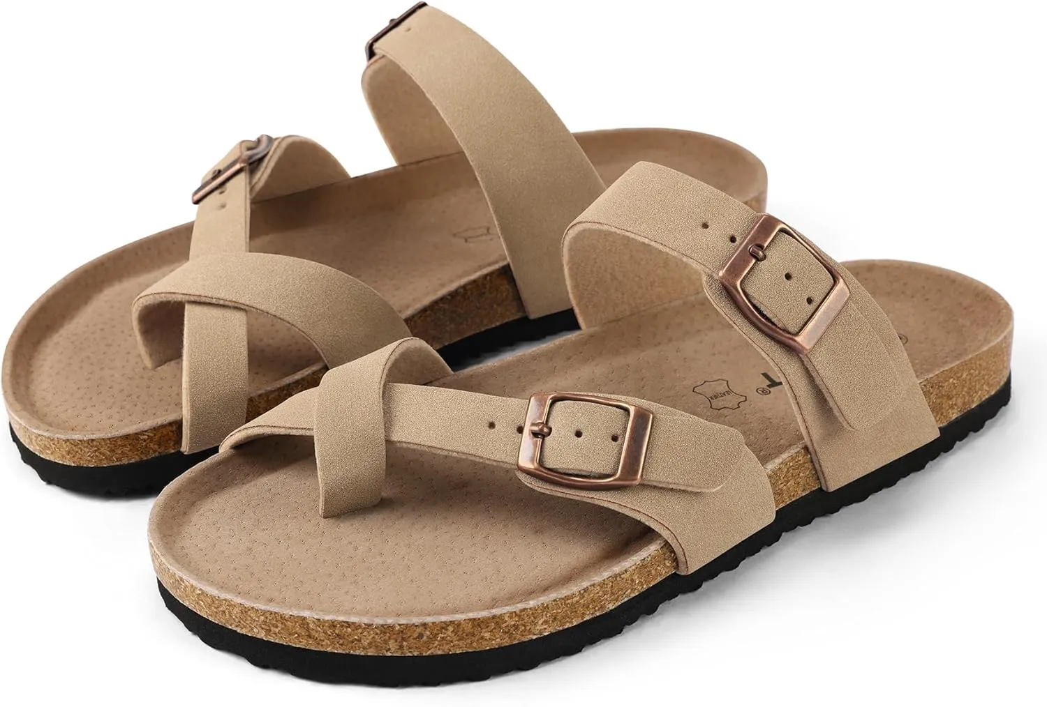 mysoft Women's Cork Footbed Sandals Double Adjustable Buckle Slide Sandals Slip On Walking Summer Shoes