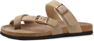 mysoft Women's Cork Footbed Sandals Double Adjustable Buckle Slide Sandals Slip On Walking Summer Shoes