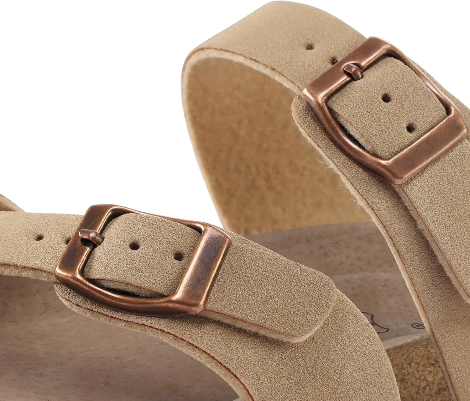 mysoft Women's Cork Footbed Sandals Double Adjustable Buckle Slide Sandals Slip On Walking Summer Shoes