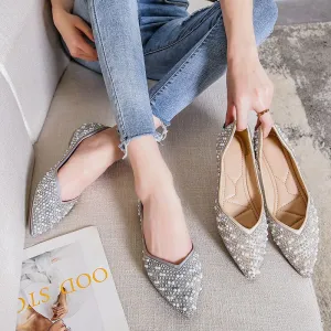 Nanccy Shallow Mouth Rhinestone Pearl Soft Bottom Flat