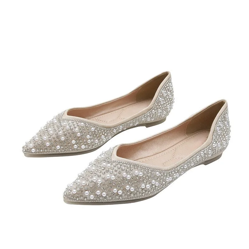 Nanccy Shallow Mouth Rhinestone Pearl Soft Bottom Flat