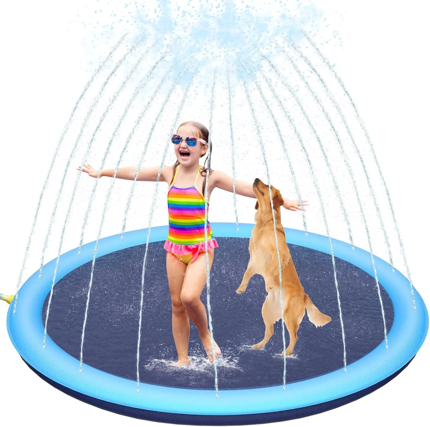 Non-Slip Splash Pad, Sprinkler & Splash Play Mat for Kids and Dog, 67 inch Thicken Sprinkler Pool Summer Outdoor Water Toys - Fun Backyard Fountain Play Mat for Baby Girls Boys (3-12 Years)