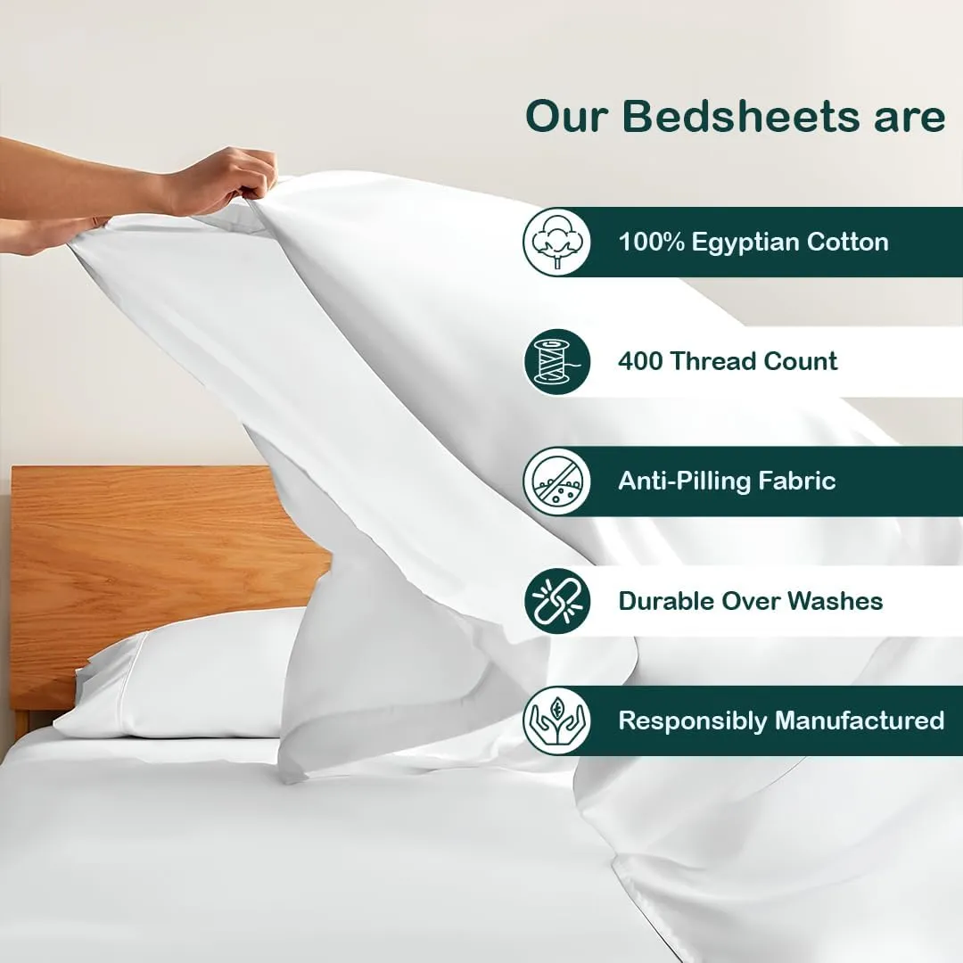 NON Sticky cotton 4 Piece Head Flex King Fitted Sheet Set for Sleep Number Adjustable Bed, 100% Long Staple Cotton Bed Sheets, 34" Top Split, Fits 18" Deep Mattress, 78" X 80", White Solid