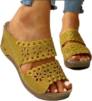 oiangi Women's Sandals Open Toe Hollow Out Wedge Sandals Casual Summer Slip-On Slippers Platform Sandals for Women