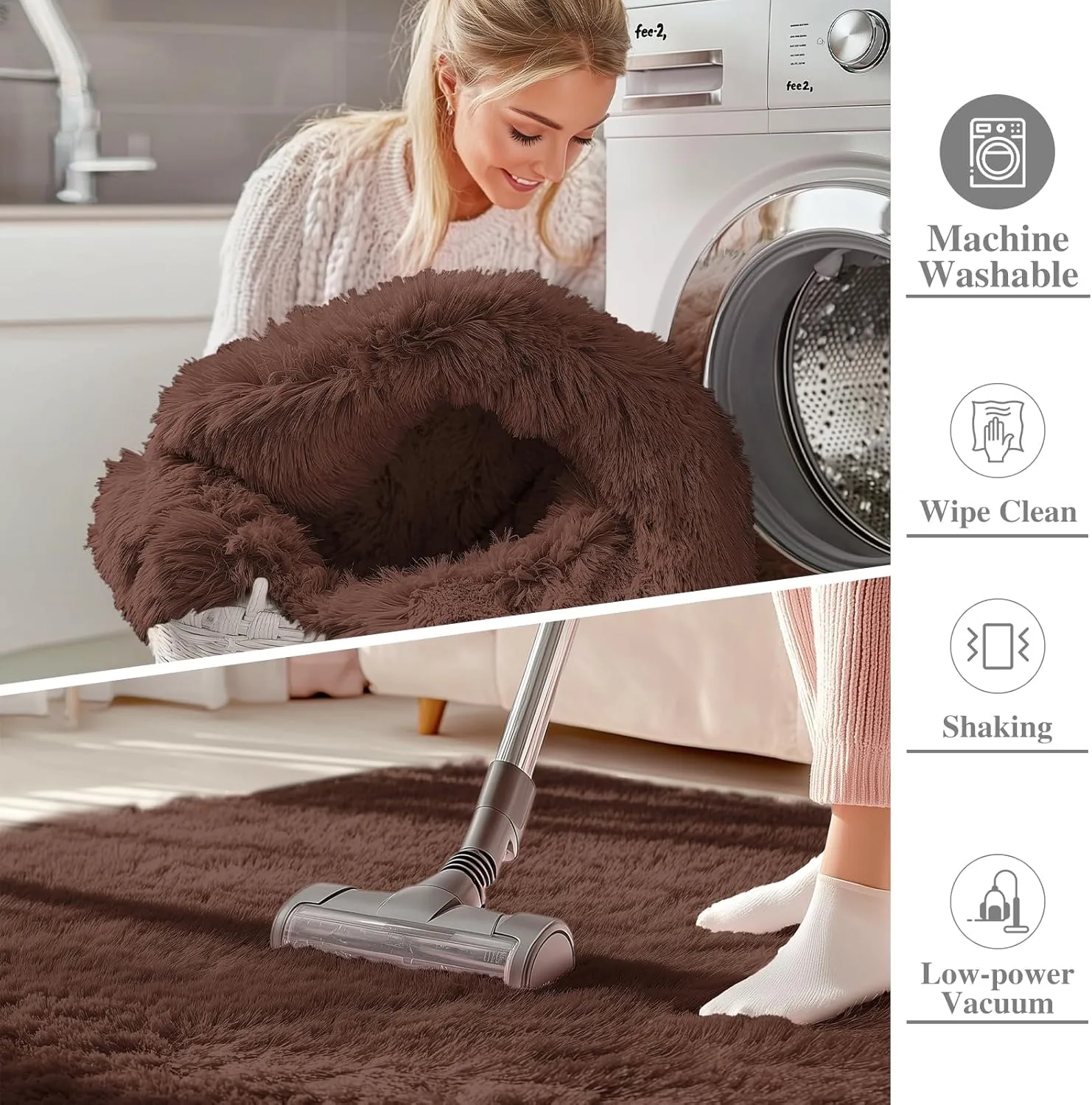OLANLY 2x6 Machine Washable Runner Rugs for Hallway, Soft Fluffy Shaggy Bedside Rugs for Bedroom, Living Room, Indoor Floor Carpet for Kids Girls and Boys, Nursery Rooms, Home Decor Aesthetic, Coffee