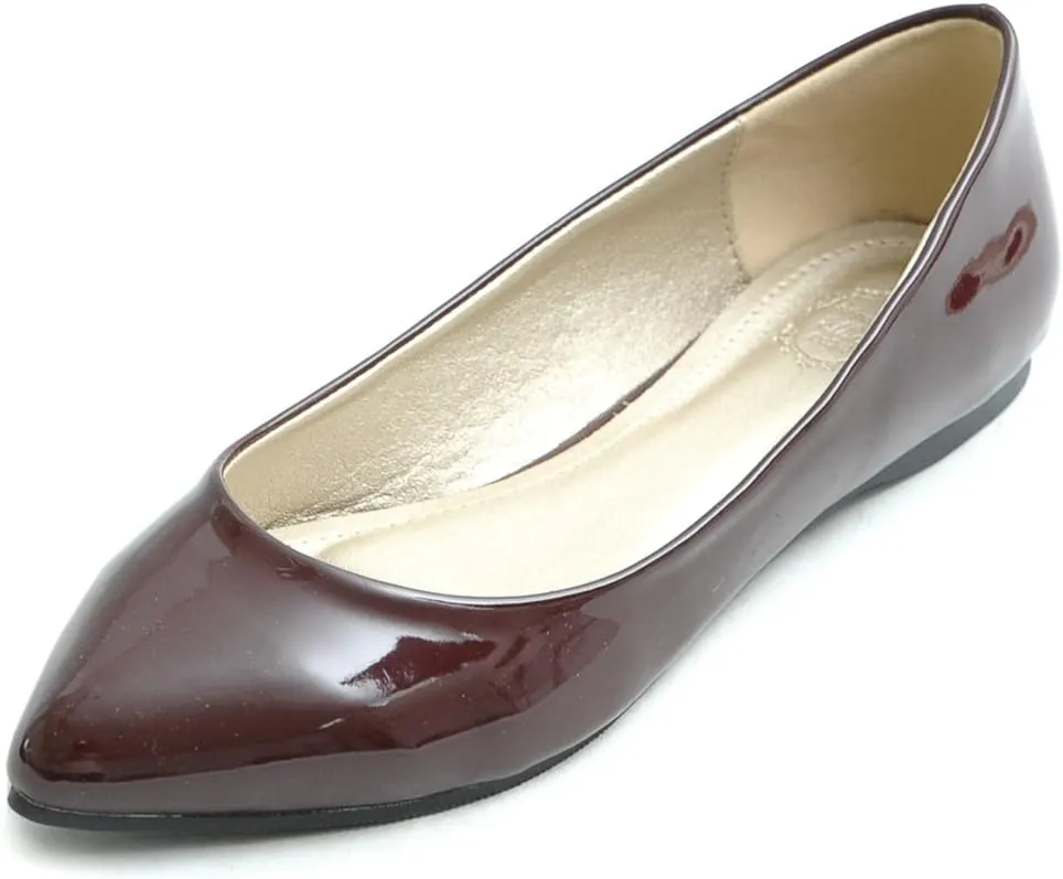 Ollio Women's Shoe Ballet Basic Pointed Toe Comfort Enamel Flat