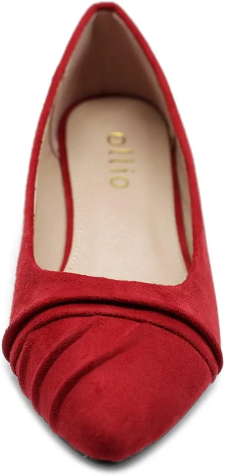 Ollio Women's Shoe Ballet Dress Faux Suede Pleated Pointed Toe Flat