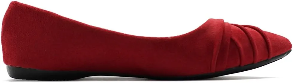 Ollio Women's Shoe Ballet Dress Faux Suede Pleated Pointed Toe Flat