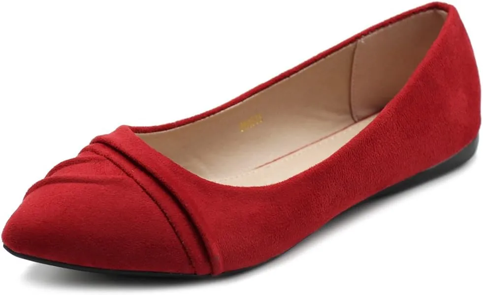 Ollio Women's Shoe Ballet Dress Faux Suede Pleated Pointed Toe Flat