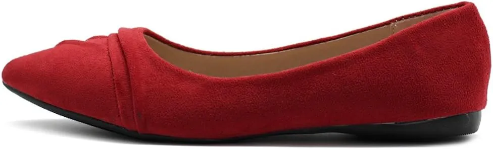Ollio Women's Shoe Ballet Dress Faux Suede Pleated Pointed Toe Flat
