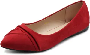 Ollio Women's Shoe Ballet Dress Faux Suede Pleated Pointed Toe Flat