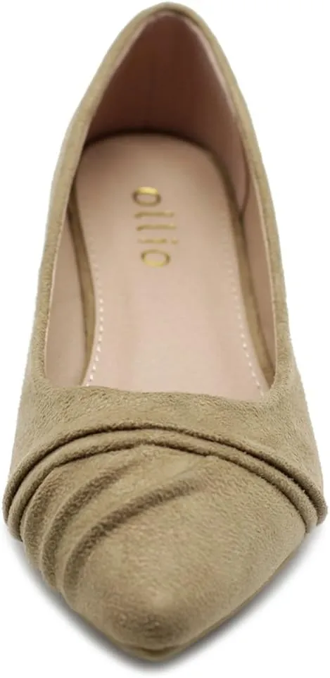 Ollio Women's Shoe Ballet Dress Faux Suede Pleated Pointed Toe Flat